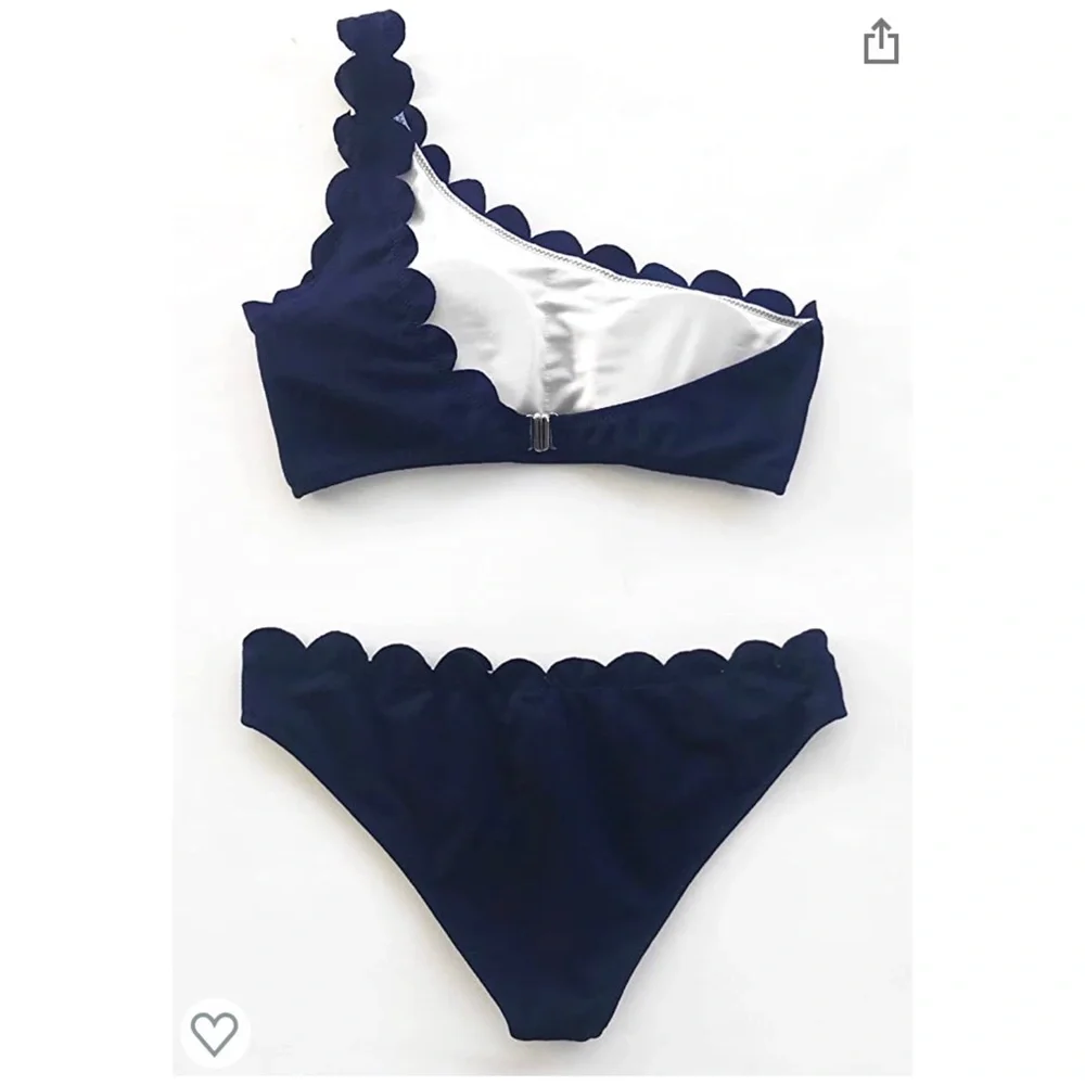 New Cupshe Navy Wavy Edge One-Shoulder Bikini set size M